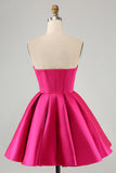 Bonito A Linha Querida Corset Fuchsia Homecoming Vestido com Missangas