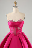 Fuchsia bonito uma linha querida Corset Homecoming Dress com missangas