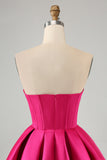 Fuchsia bonito uma linha querida Corset Homecoming Dress com missangas