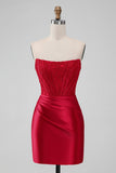 Sparky Red Strapless Bodycon Vestido Homecoing Curto com Renda