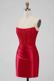 Sparky Red Strapless Bodycon Vestido Homecoing Curto com Renda