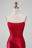 Sparky Red Strapless Bodycon Vestido Homecoing Curto com Renda