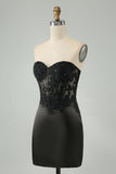 Sparkly Black Bodycon Sweetheart Corset Homecoming Vestido com Apliques