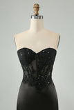 Sparkly Black Bodycon Sweetheart Corset Homecoming Vestido com Apliques