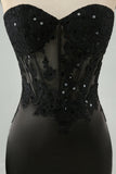 Sparkly Black Bodycon Sweetheart Corset Homecoming Vestido com Apliques