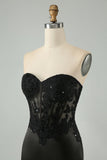 Sparkly Black Bodycon Sweetheart Corset Homecoming Vestido com Apliques