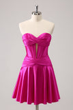 Fuchsia A-Line Sweetheart Corset Vestido Curto Homecoming