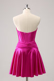 Fuchsia A-Line Sweetheart Corset Vestido Curto Homecoming