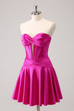 Fuchsia A-Line Sweetheart Corset Vestido Curto Homecoming