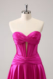 Fuchsia A-Line Sweetheart Corset Vestido Curto Homecoming