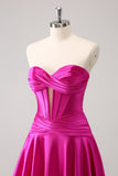 Fuchsia A-Line Sweetheart Corset Vestido Curto Homecoming