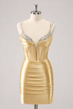 Espaguete Dourado Correias Bodycon Homecoming Dress com Sequins