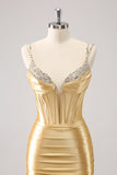 Espaguete Dourado Correias Bodycon Homecoming Dress com Sequins