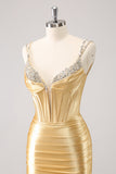 Espaguete Dourado Correias Bodycon Homecoming Dress com Sequins