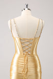 Espaguete Dourado Correias Bodycon Homecoming Dress com Sequins