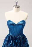 Peacock Blue A Line Strapless Corset Tiered Vestido Curto Homecoming