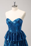 Peacock Blue A Line Strapless Corset Tiered Vestido Curto Homecoming