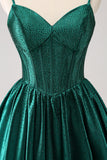 Verde escuro A-Line espaguete correias espartilho plissado homecoming vestido