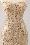 Espaguete Dourado Brilhante Correias Bodycon Homecoming Dress com Sequins