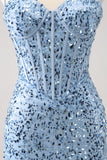 Sparkly Blue Tight Sequins Esparguete Correias Homecoming Dress