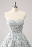 Cinzento Verde A-Line Strapless Floral Vestido Curto Homecoming