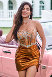 Sparkly Tight Strapless Corset plissado cobre Homecoming Dress com frisos