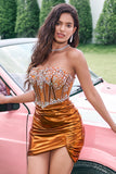 Sparkly Tight Strapless Corset plissado cobre Homecoming Dress com frisos