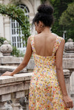 Flor amarela Uma linha de impressão Holloe out Corset vestido de noiva com fenda