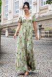 Flor Verde Uma Linha V Pescoço Backless Vestido de Festa de Casamento com mangas curtas