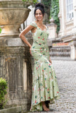 Verde grande flor sereia espartilho impressão maxi festa de casamento vestido convidado
