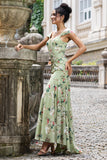 Verde grande flor sereia espartilho impressão maxi festa de casamento vestido convidado
