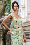 Verde grande flor sereia espartilho impressão maxi festa de casamento vestido convidado