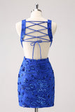 Royal Blue Bodycon Cut out Vestido Homecoming com Missangas