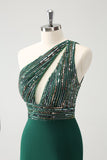 Glitter Verde Escuro Apertado Um Ombro Cut-Out Homecoming Dress