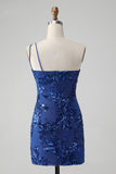 Sparkly Bodycon Royal Blue One Shoulder Sequins Homecoming Vestido com Bordado