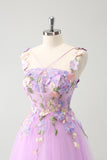 Roxo Uma Linha Halter Flores Tule Vestido Curto Homecoming