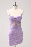 Espartilho roxo brilhante lantejoulas apertado curto Homecoming Dress