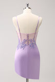 Espartilho roxo brilhante lantejoulas apertado curto Homecoming Dress