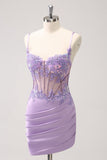 Espartilho roxo brilhante lantejoulas apertado curto Homecoming Dress