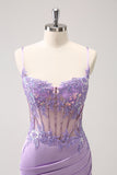 Espartilho roxo brilhante lantejoulas apertado curto Homecoming Dress