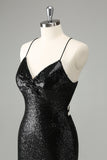 Elegante Glitter Preto Sequins Tight Halter Homecoming Dress com Lace Up Back