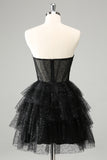 Sparkly A Line Black Sweetheart Tiered Corset Vestido bonito Homecoming