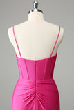 Fuchsia Bodycon Esparguete Correias Cetim Homecoming Dress