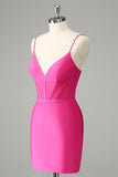 Fuchsia Bodycon Esparguete Correias Cetim Homecoming Dress