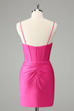 Fuchsia Bodycon Esparguete Correias Cetim Homecoming Dress