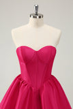 Fuchsia Uma Linha Querida Corset Cetim Vestido de Volta ao Lar Fofo