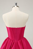 Fuchsia Uma Linha Querida Corset Cetim Vestido de Volta ao Lar Fofo