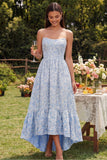 Vestido floral azul A-Line Sem alças alto e baixo
