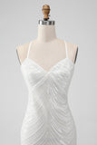 Sequins Branco Bodycon Vestido Curto Homecoming com Criss Cross Back