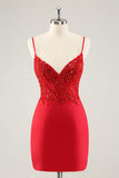 Sparkly Red Bodycon Esparguete Correias Homecoming Dress com Sequins